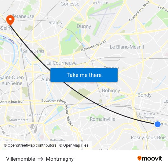 Villemomble to Montmagny map