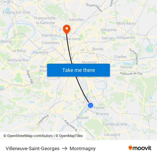 Villeneuve-Saint-Georges to Montmagny map