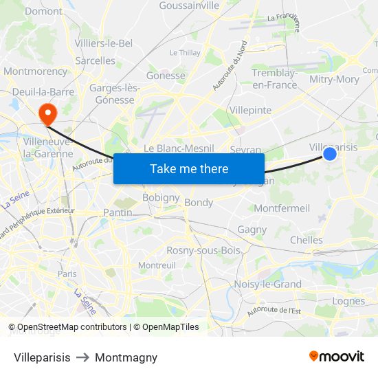 Villeparisis to Montmagny map