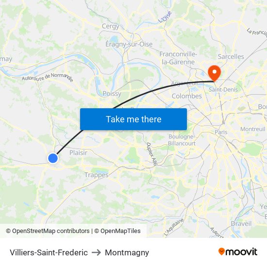 Villiers-Saint-Frederic to Montmagny map