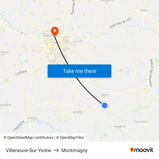 Villeneuve-Sur-Yonne to Montmagny map