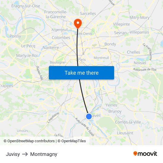Juvisy to Montmagny map