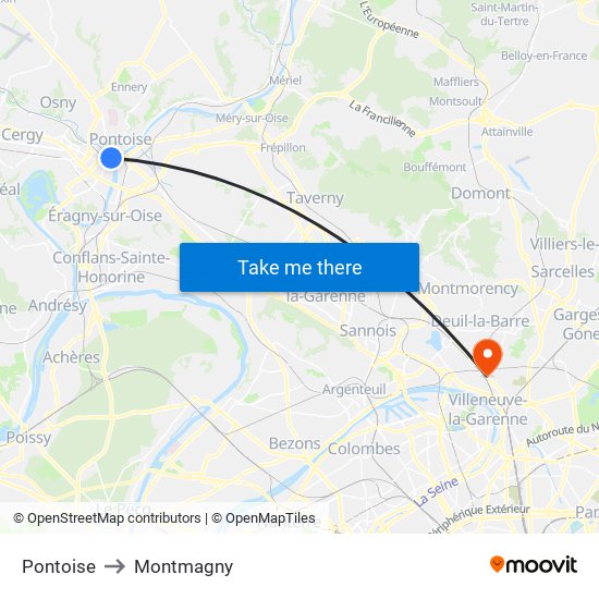 Pontoise to Montmagny map