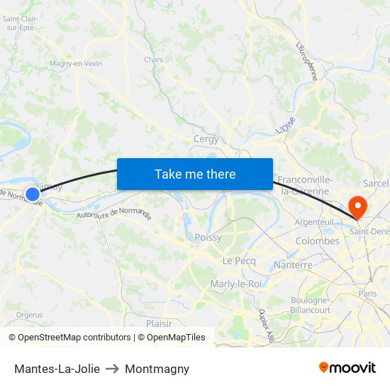 Mantes-La-Jolie to Montmagny map