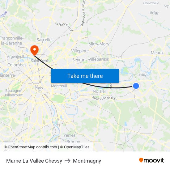 Marne-La-Vallée Chessy to Montmagny map