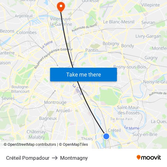 Créteil Pompadour to Montmagny map