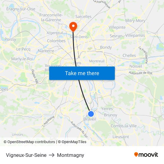 Vigneux-Sur-Seine to Montmagny map