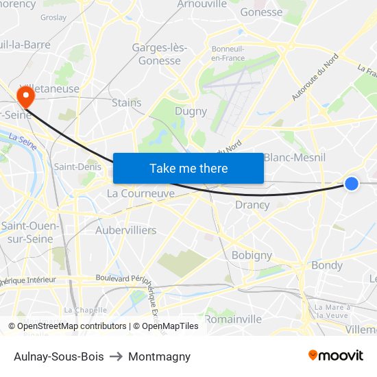 Aulnay-Sous-Bois to Montmagny map