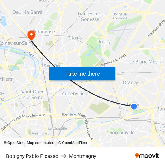 Bobigny Pablo Picasso to Montmagny map