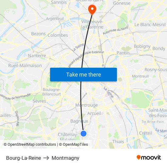 Bourg-La-Reine to Montmagny map