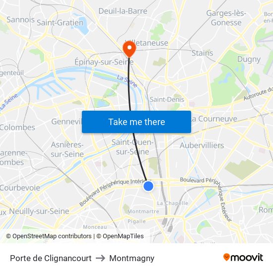 Porte de Clignancourt to Montmagny map