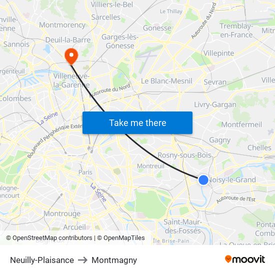 Neuilly-Plaisance to Montmagny map