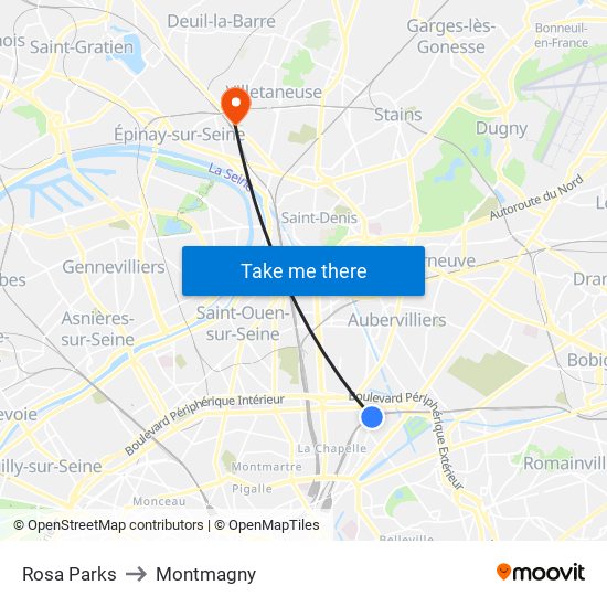 Rosa Parks to Montmagny map