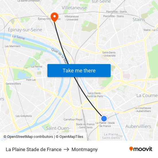 La Plaine Stade de France to Montmagny map