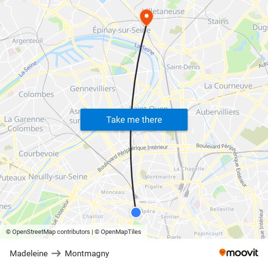 Madeleine to Montmagny map