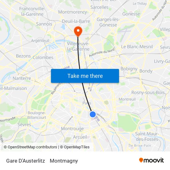 Gare D'Austerlitz to Montmagny map