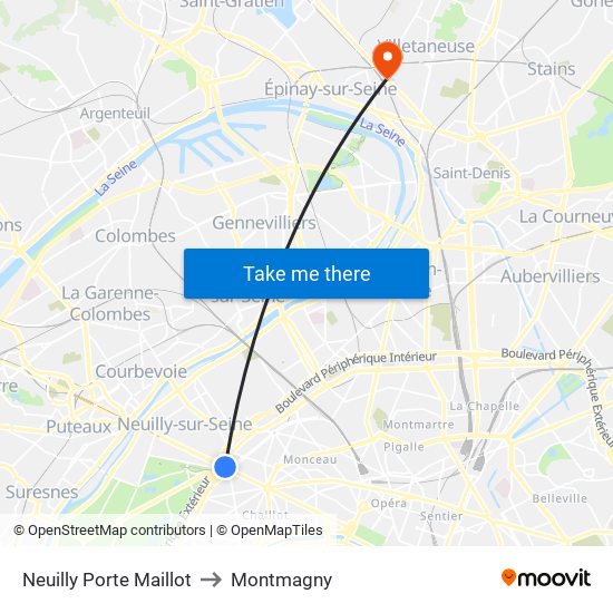 Neuilly Porte Maillot to Montmagny map