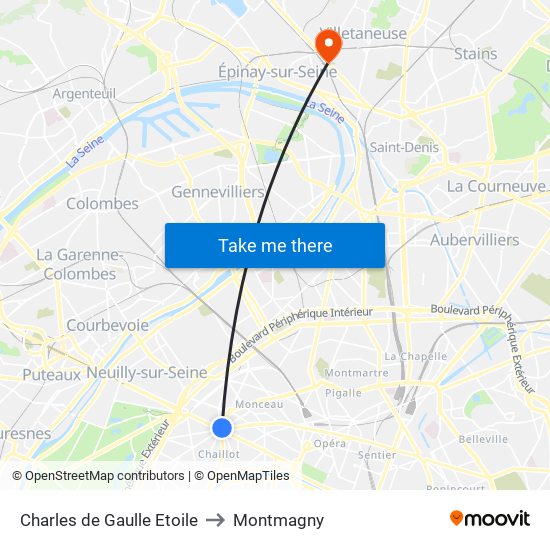 Charles de Gaulle Etoile to Montmagny map