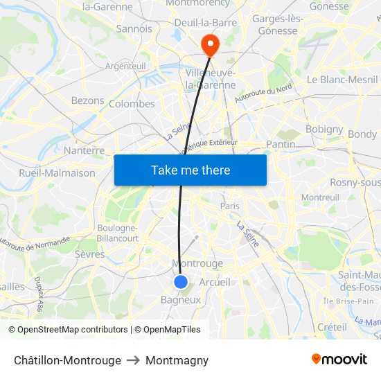 Châtillon-Montrouge to Montmagny map