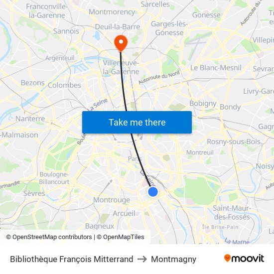 Bibliothèque François Mitterrand to Montmagny map