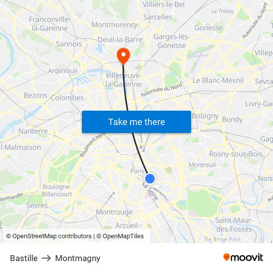Bastille to Montmagny map