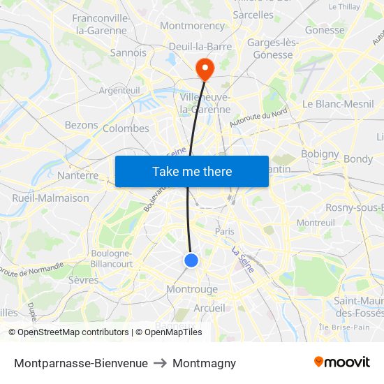 Montparnasse-Bienvenue to Montmagny map