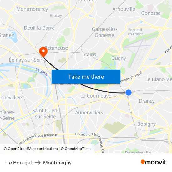 Le Bourget to Montmagny map