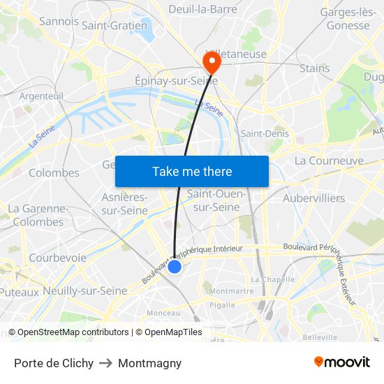 Porte de Clichy to Montmagny map