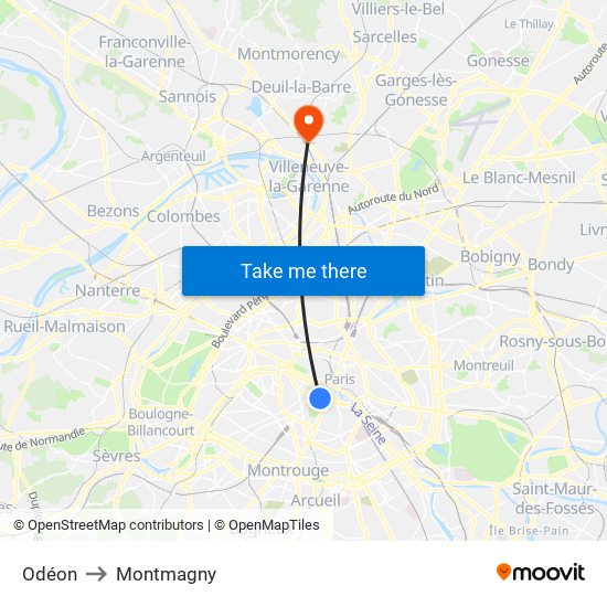 Odéon to Montmagny map