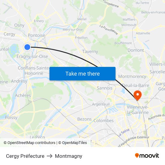 Cergy Préfecture to Montmagny map