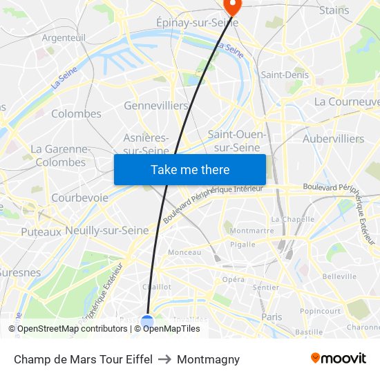 Champ de Mars Tour Eiffel to Montmagny map
