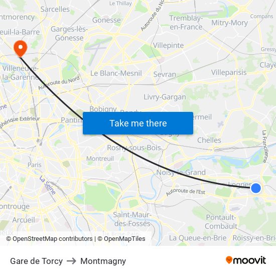 Gare de Torcy to Montmagny map