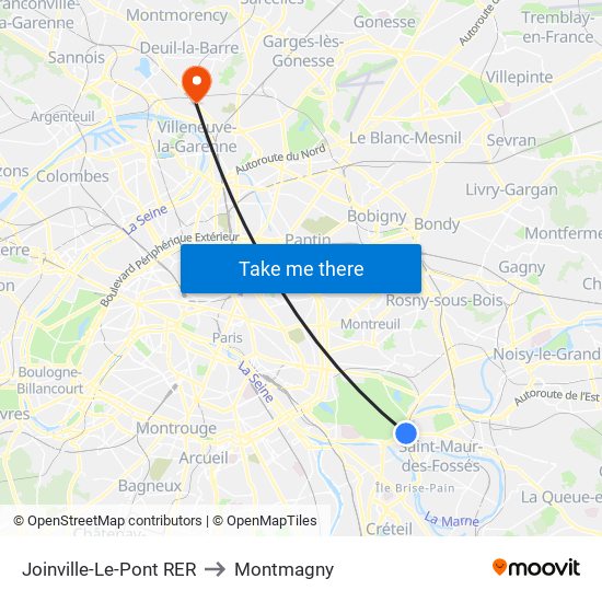 Joinville-Le-Pont RER to Montmagny map