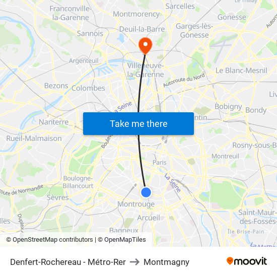 Denfert-Rochereau - Métro-Rer to Montmagny map