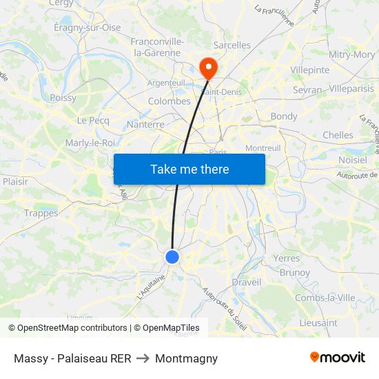 Massy - Palaiseau RER to Montmagny map