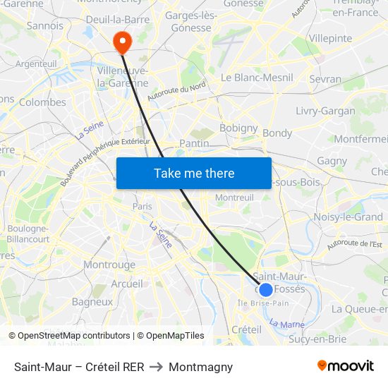 Saint-Maur – Créteil RER to Montmagny map