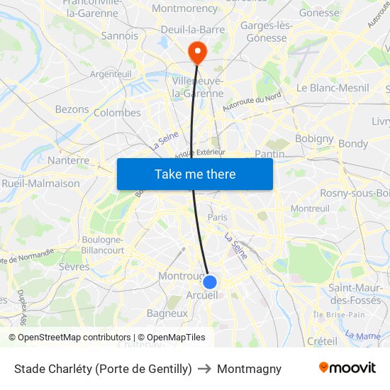 Stade Charléty (Porte de Gentilly) to Montmagny map