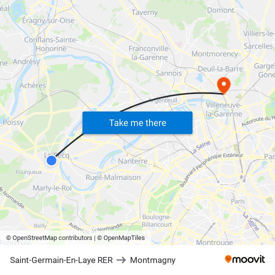 Saint-Germain-En-Laye RER to Montmagny map