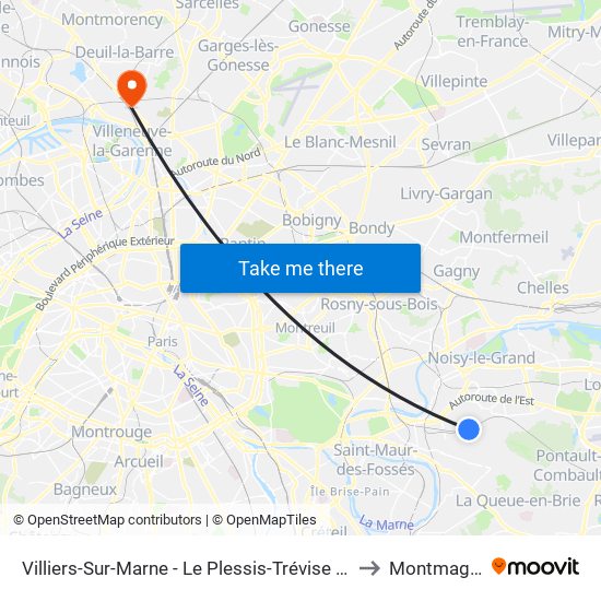 Villiers-Sur-Marne - Le Plessis-Trévise RER to Montmagny map