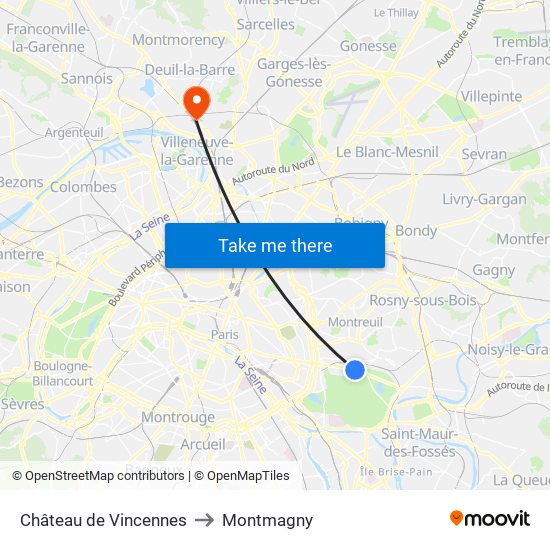 Château de Vincennes to Montmagny map