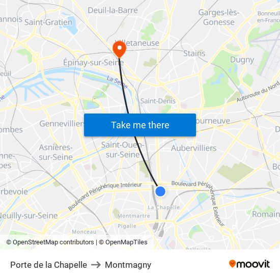Porte de la Chapelle to Montmagny map