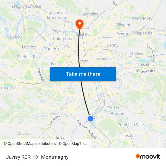 Juvisy RER to Montmagny map