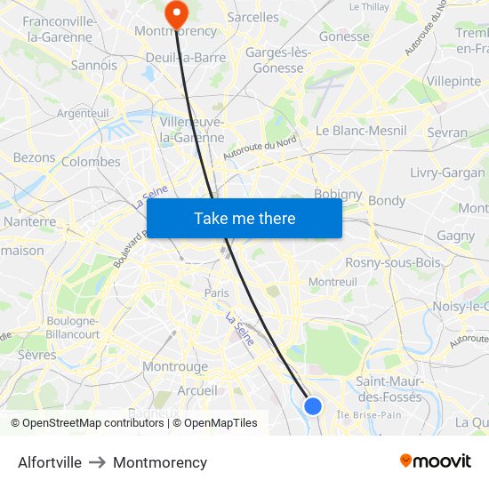 Alfortville to Montmorency map