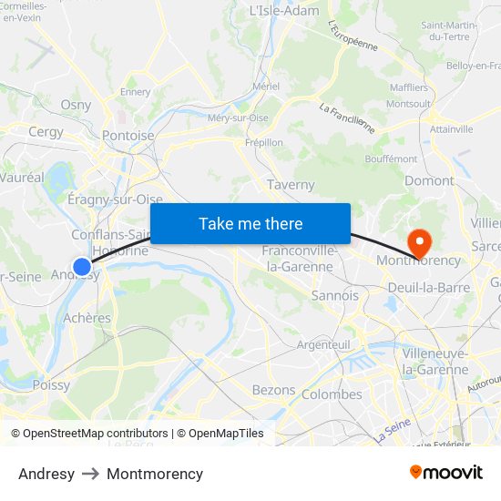 Andresy to Montmorency map