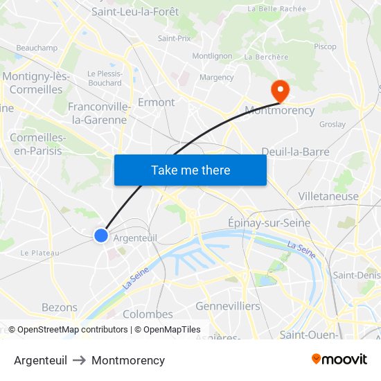 Argenteuil to Montmorency map