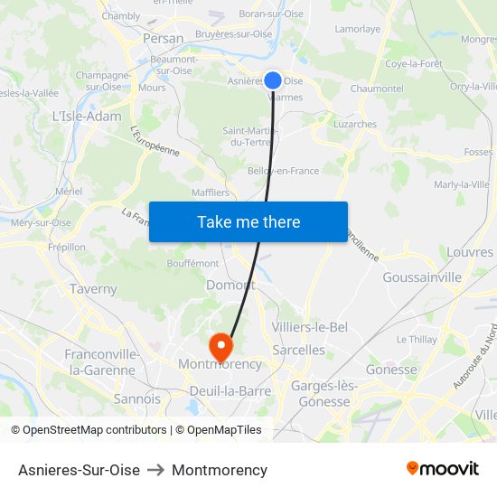 Asnieres-Sur-Oise to Montmorency map