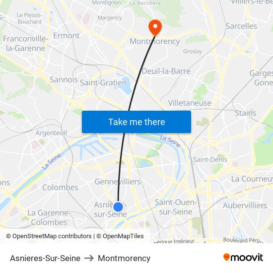 Asnieres-Sur-Seine to Montmorency map