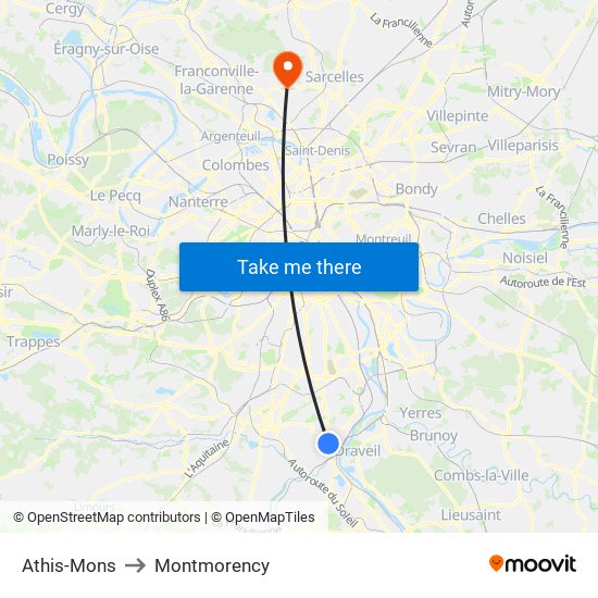 Athis-Mons to Montmorency map