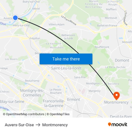 Auvers-Sur-Oise to Montmorency map