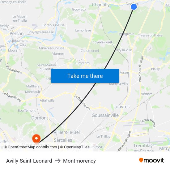 Avilly-Saint-Leonard to Montmorency map